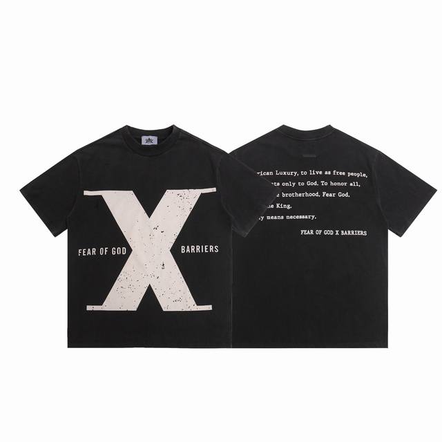Fear Of God Barriers字母印花洗水夏季Fog短袖T恤款号：E2390# 颜色：黑色码数：S M L Xl工艺：做旧字母印花重工洗水