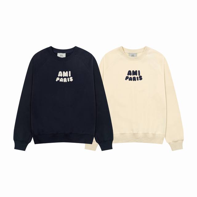 666# Ami Paris 25秋冬新品钩针字母编织微标 毛巾绣插肩圆领套头卫衣 订制360克纯绵面料 Yp复刻 新主麦 洗水麦二维码可扫 男女同款 颜色: