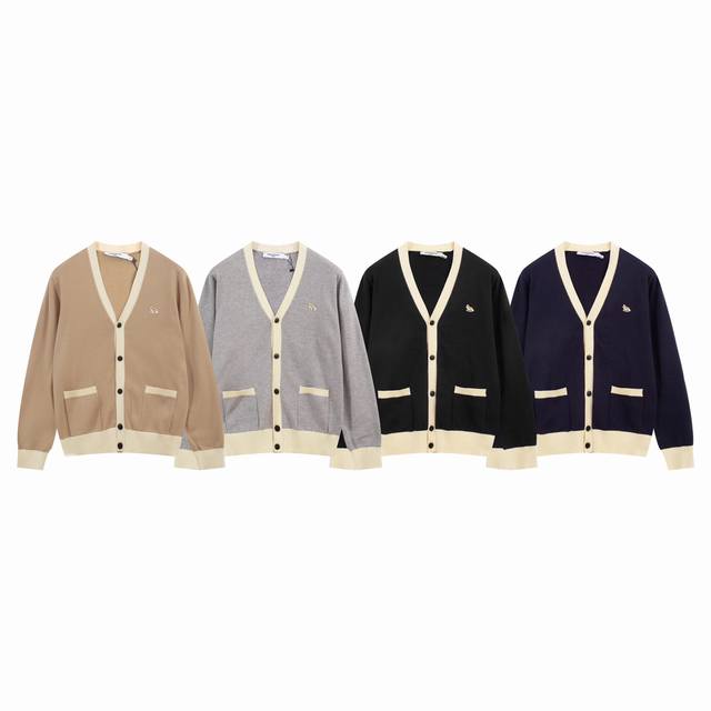 A089# Maison Kitsune 新品秋冬经典小狐狸刺绣V领羊毛衫外套毛衣 男女同款 颜色：黑色 灰色 浅棕 宝兰 码数：S-Xl