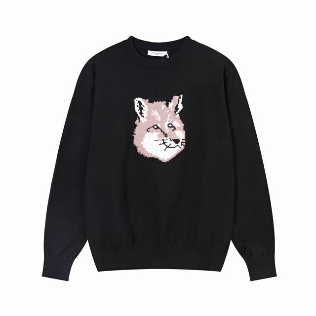 A8103# Maison Kitsune 新品秋冬经典狐狸头 圓领羊毛衫毛衣 男女同款 颜色：黑色 码数：S-Xl