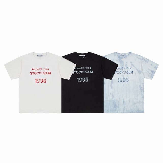 Cy1185# Acne Studios23春夏复古做旧1996字母印花扎染 边缘磨破圆領Yp复刻 宽松版型 男女同款 颜色：黑色 白色 浅兰码数：S-Xl