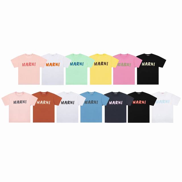 6# Marni 春季新款棉质Logo印花短袖T恤 原版购入 辅料全订制 面料 版型与官网一致 细节跟足颜色: 黑色 白克 白橙 宝兰 薄荷绿 黄色 灰兰 淡粉