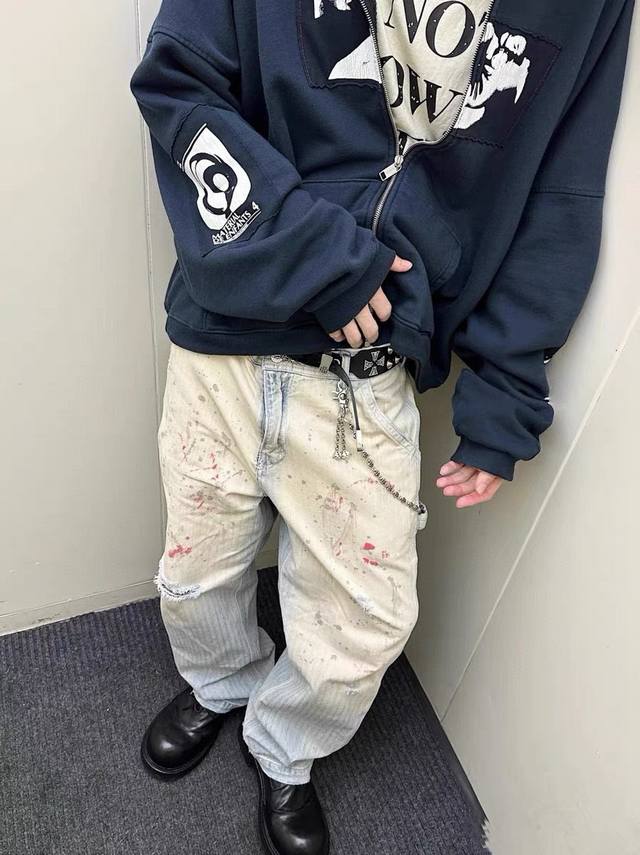 款号6035Erd 忧郁的富二代血染血渍牛仔裤伐木裤破坏刀割牛仔裤潮牌做旧脏染Capper同款长裤Erd全称为 Enfants Riches DéPriméS