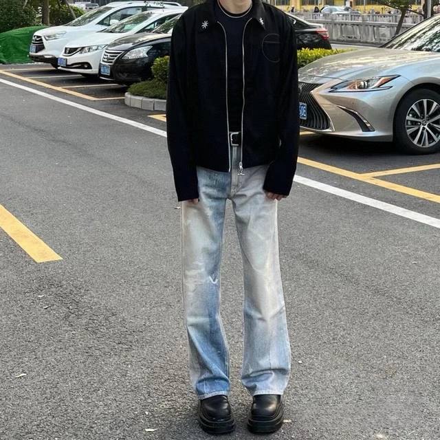 款号6036自主 Our Legacy蓝色数码印花直筒牛仔裤水洗做旧宽松直筒裤子男白敬亭同款男女同款高街Vibe Ol数码印花牛仔裤年度推荐 必须来一条