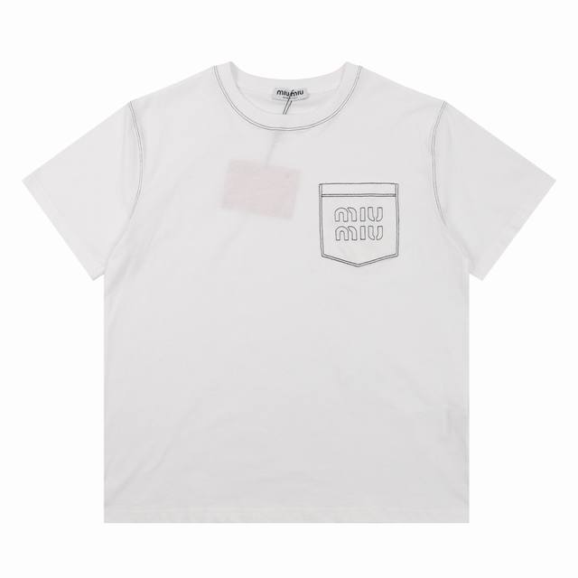 Miu Miu 缪缪 明线刺绣徽标短袖T恤Size：S-L