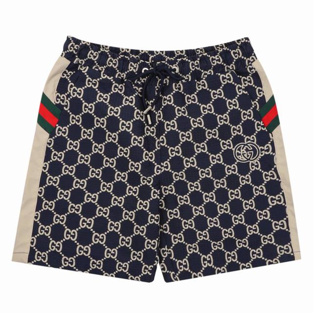 Gucci 古驰 蓝色双Gg提抽绳松紧腰短裤Size：Xs-L