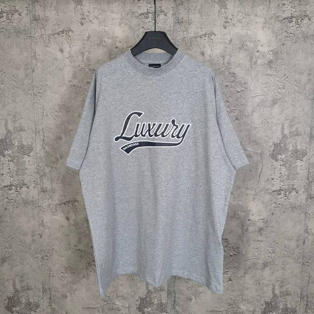 Blcgluxury Script Oversized T-Shirt In Dark Heather Grey Blue 25Fall 新款字母刺绣拼皮高级灰