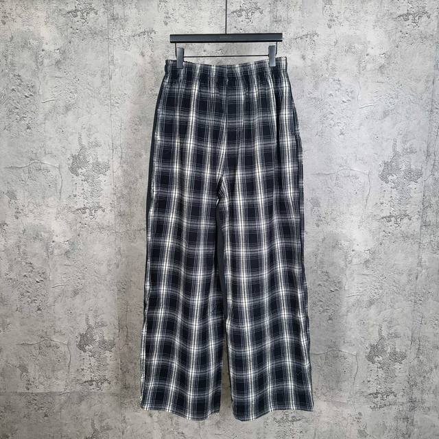 Blcghybrid Overshirt 25Fall 新款格子拼接双面长裤运动裤休闲裤阔腿裤420克纯棉大毛圈面料颜色: 黑灰色拼格子尺码: 1-2-3