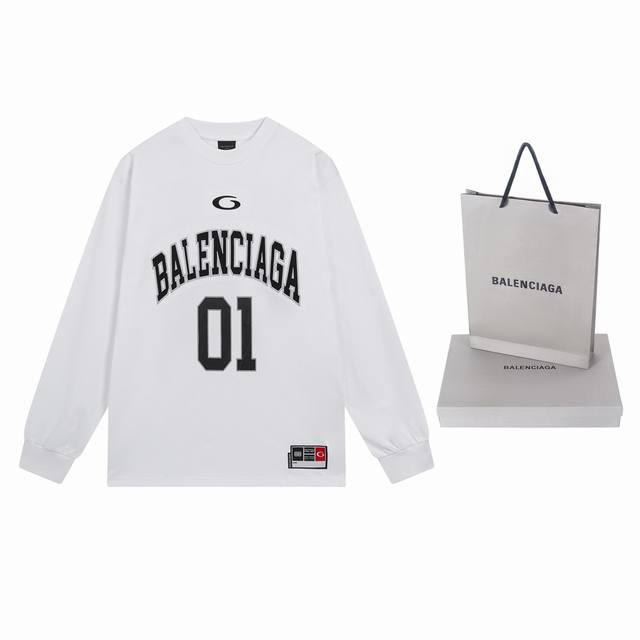 实拍图 顶级版本.官网品质 Balenci*Ga 巴黎.Ss25最新款篮球球服绣花印花长袖T恤。前面刺绣釆用田岛电脑绣花机刺绣加印花，左下角车章仔，后片印花。砖