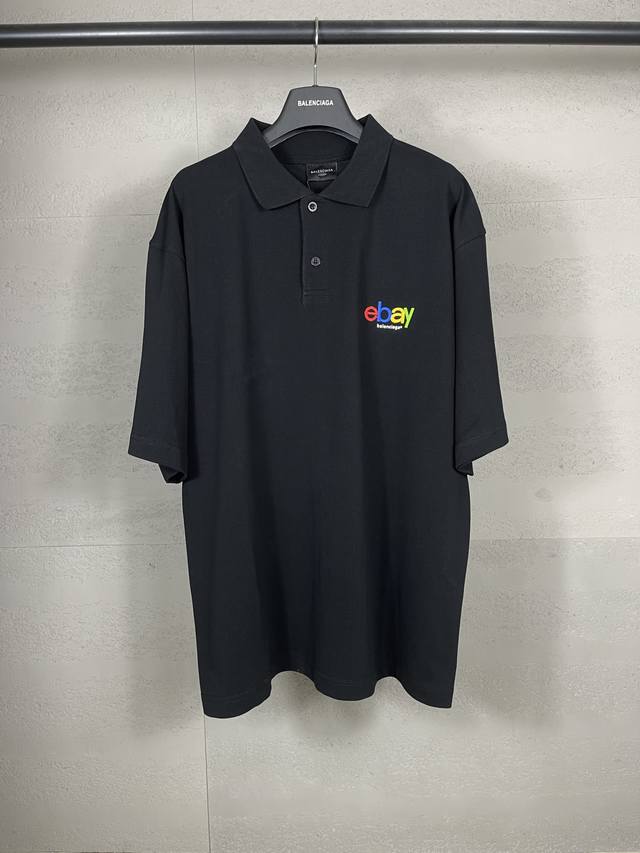 实拍图 顶级版本.官网品质 Balenci*Ga 巴黎#新款，巴黎联名Ebay彩虹刺绣Polo衫，欢迎对比！面料采用巴黎Zp定织定染全棉珠地、克重260克，布面