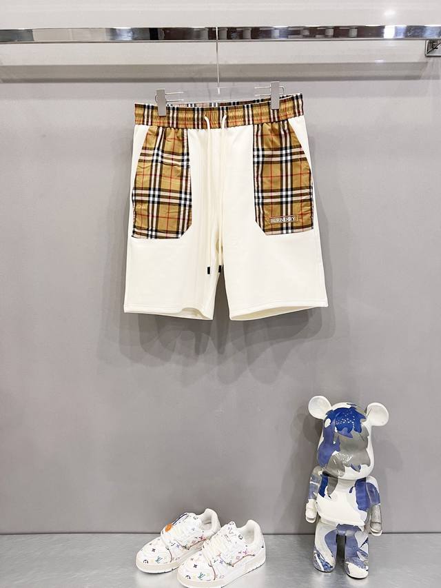 Burberry 巴宝莉 定制太空棉短裤格纹元素Logo口袋拼接刺绣字母标识官方同步 高版本 高品质时尚个性 百搭潮流纯原品质 原版面料吊牌 领标 水洗麦 三标