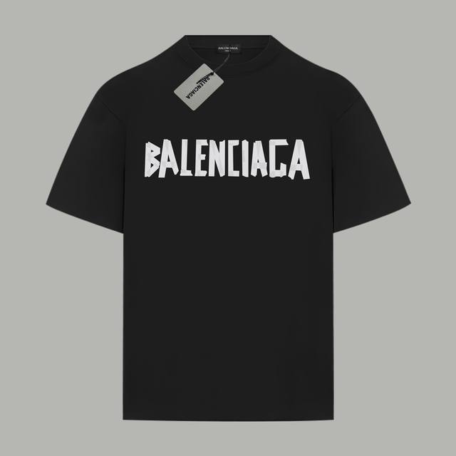 Balenciaga巴黎世家 官网同款 限定新配色胶带字母Logo 印花双纱纯棉短袖 - 280G双纱纯棉顶级面料 手感柔软 百分百纯棉独家出货 定染硫化黑无尘
