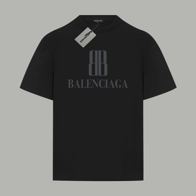 Balenciaga巴黎世家 官网同款 限定双B字母Logo 印花双纱纯棉短袖 - 280G双纱纯棉顶级面料 手感柔软 百分百纯棉独家出货 定染硫化黑无尘处理面