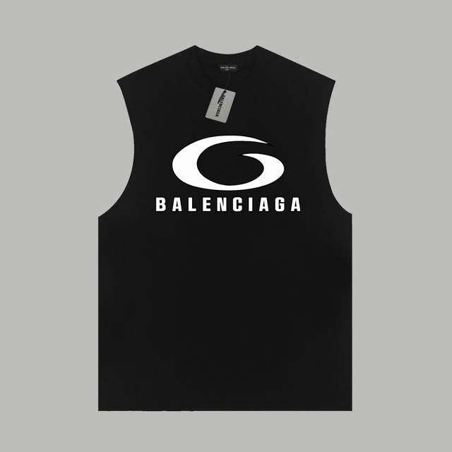 Balenciaga巴黎世家 官网同款 经典Logo字母 印花双纱纯棉无袖背心 - 280G双纱纯棉顶级面料 手感柔软 百分百纯棉独家出货 定染硫化黑无尘处理面