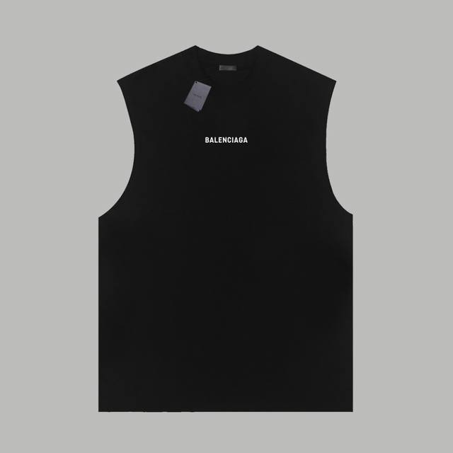 Balenciaga巴黎世家 官网同款 经典前后字母 印花双纱纯棉无袖背心 - 280G双纱纯棉顶级面料 手感柔软 百分百纯棉独家出货 定染硫化黑无尘处理面料