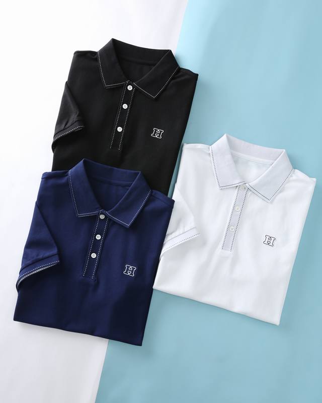新品 He爱玛* Ss夏季新款珠地棉布翻领短Tee，男士胸前经典“H”硅胶标识装饰商务休闲短袖Polo衫！这款来自H家的Polo衫，无疑是一件融合了经典与现代设