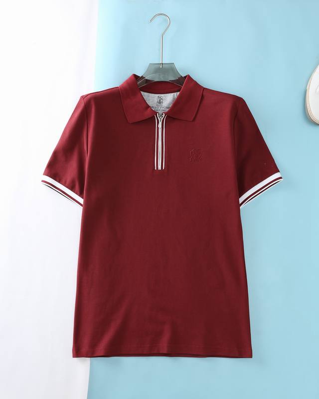 新品Brunello C Ss夏季新款珠地针织棉布翻领短Tee，男士胸前经典图腾硅胶标识半拉链开襟商务休闲短袖Polo衫！贸易公司渠道稀出，同步Gw发售！Bc家