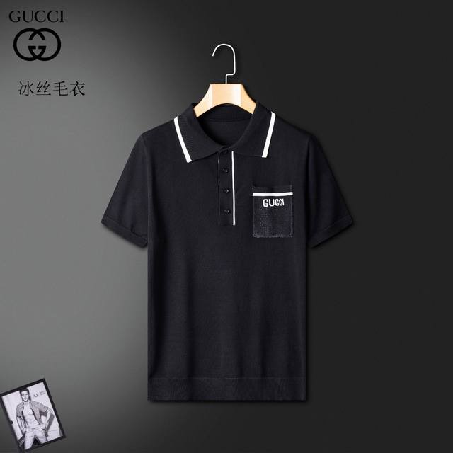 Gucci 古奇 2025夏季新款男装短袖毛衣冰丝针织衫，超经典设计。简约没有任何多余累赘感。本款是男士秋冬不可缺少的一件百搭单品。采用澳洲优质羊毛制作而成，穿