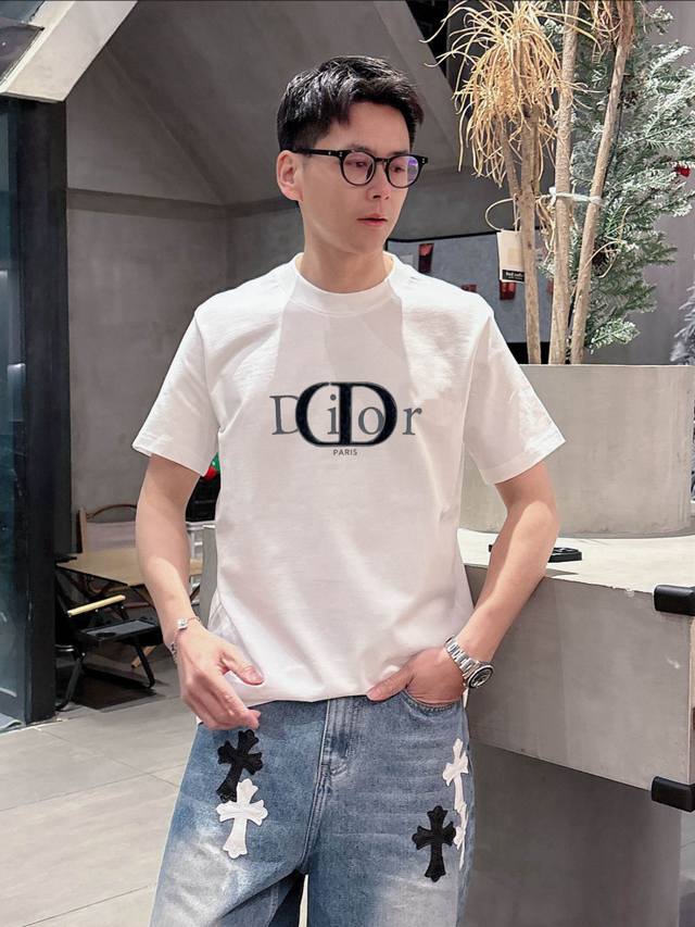 Dior 迪奥 2025春夏新品 三标齐全 胸前立体印花滴胶工艺 丝光棉短袖T恤 好货不用过多介绍 看细节 专柜码数：M-Xxxl 175 140建议L