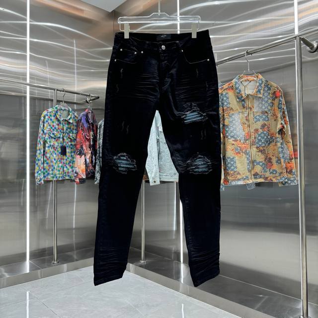 D Amiri 破洞工艺街头潮流修身小脚弹力牛仔裤 颜色 黑色 码数 30 32 34 36 38