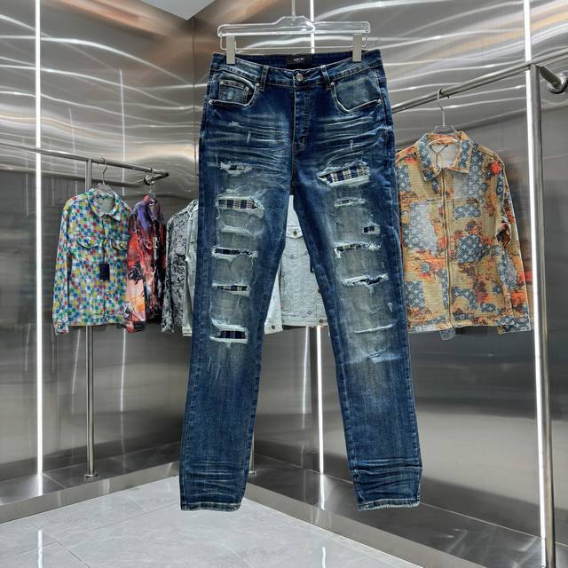 D Amiri 破洞工艺街头潮流修身小脚弹力牛仔裤 颜色 蓝色 码数 30 32 34 36 38