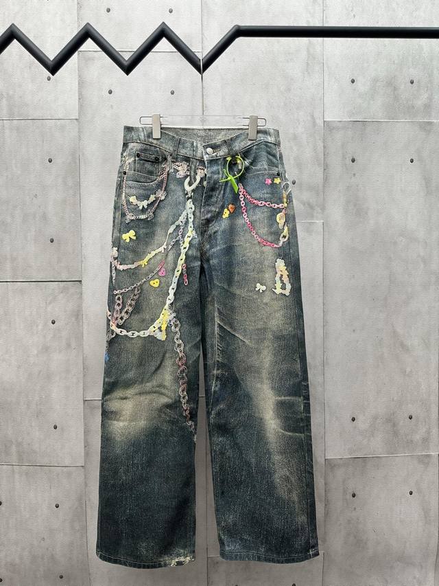 D Acne 1981M做旧水洗糖果链条3D印花牛仔裤尺码：S M L Xl