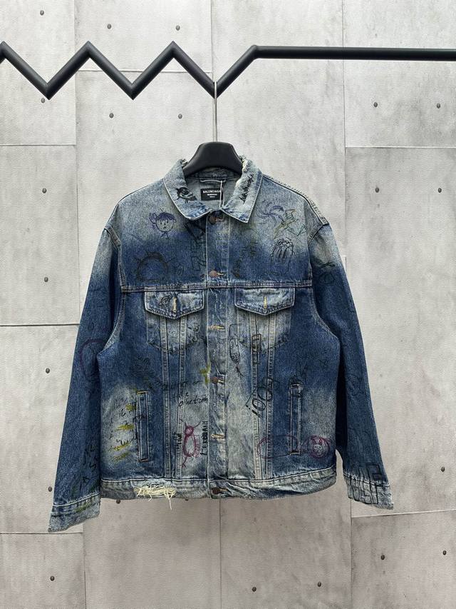 D Balenciaga 巴黎世家 2025Ss涂鸦手绘趣味牛仔外套尺码：S M L Xl