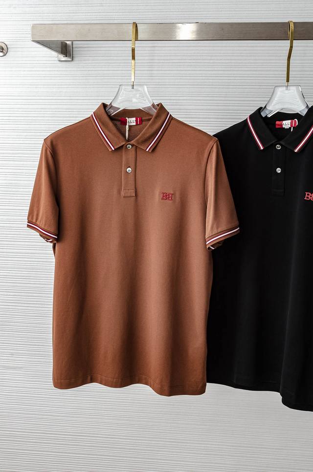 Bally 2025Ss新款网眼珠地液氨处理工艺Polo衫，男士经典条纹撞色翻领商务休闲短袖Polo衫！商务休闲皆宜的百搭款式！此款Polo衫采用进口定织定染丝