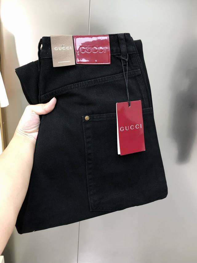G*Cci 古齐2025春夏新款男士宽松直筒牛仔裤 官网同步 爆款高端定制 原单狠货 简洁时尚印胶植绒字母Logo图案设计 定制进口丹宁水洗牛仔纯棉面料 原版辅