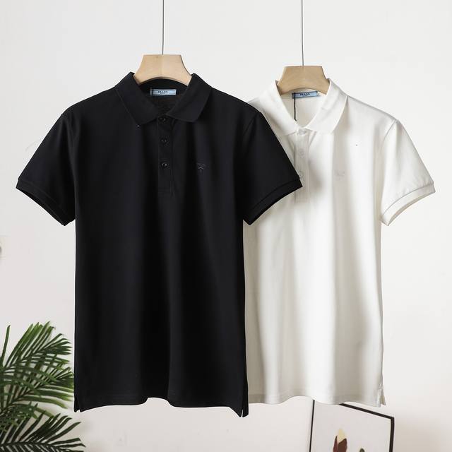 Prada 普拉达专柜同步新款 胸前刺绣Logo翻领Polo衫 爆款推荐-采用原版Zp一致定制索罗娜双珠地面料 螺纹同缸定染零色差 ！Yb一样克重 G 高品质