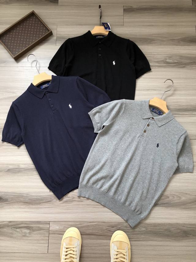 Ra＊Ph Lauren丨三色拉夫家 老钱风 小标马球Logo刺绣 男女款商务休闲 针织翻领Polo衫网球衫.颜色：灰色 藏青 黑色.材质：定织定染纯棉纱线针织