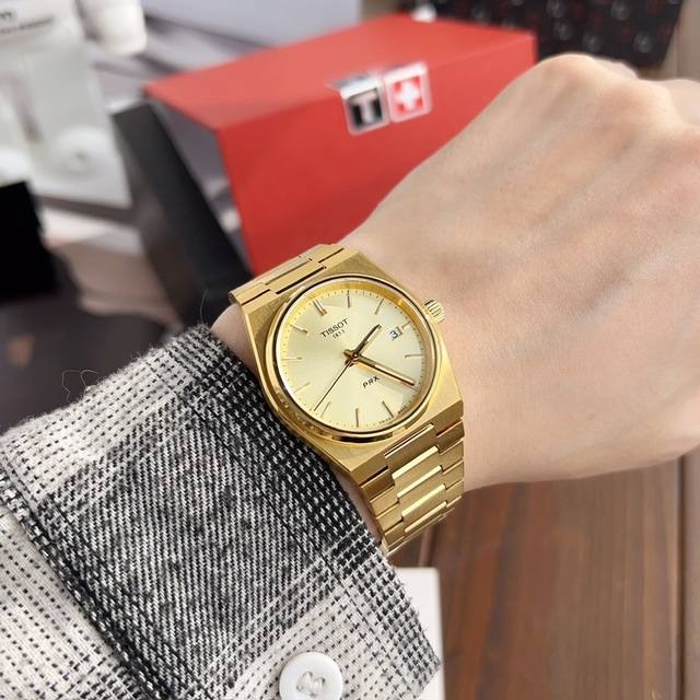 天梭 Tissot Prx超级玩家系列腕表 Henry刘宪华同款香槟金色T137.410.11.031 复古时尚 商务男士石英腕表火爆登场 天梭Prx超级玩家系