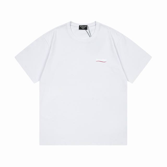Balenciaga 巴黎世家 2025新款 刺绣海浪字母Logo 男女同款 短袖T恤 定制260克100％双纱纯棉面料 进口田岛机刺绣工艺 定染32支双股螺纹