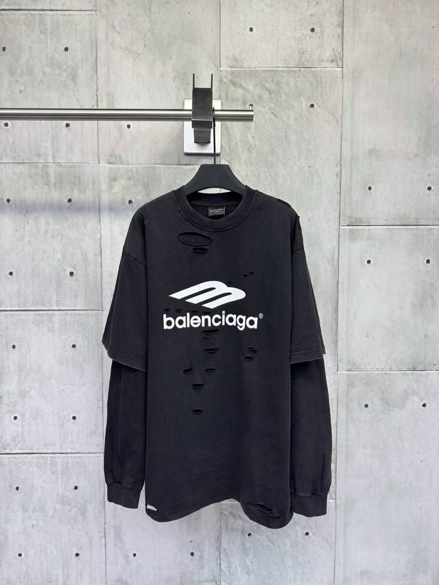Balenciaga 25Ss 3B字母真两件套长袖面料采用230克平纹针织面料搭配32S双纱拉架螺纹350G精棉面料通常具有较好的吸湿性透气性保暖性和耐磨性同