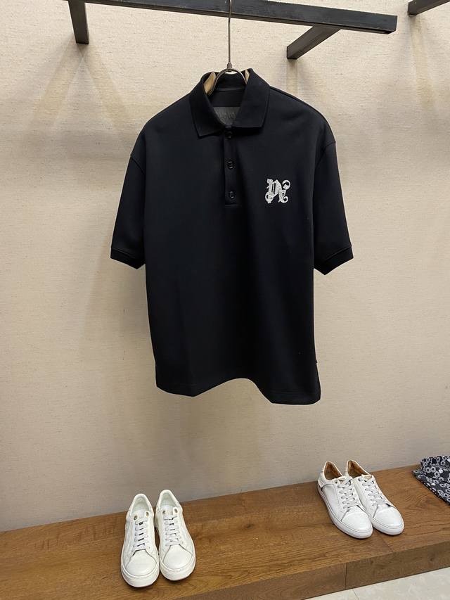 Palm Angeis 25夏季时尚胸前字母刺绣翻领休闲宽松男士短袖Polo衫尺码：S-Xl