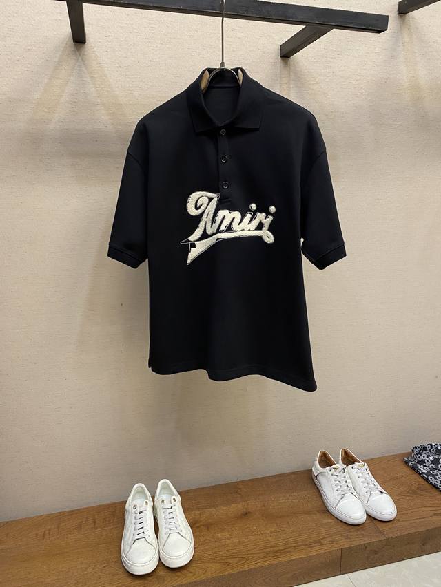 Amiri，25夏季时尚胸前字母刺绣翻领休闲宽松男士短袖Polo衫尺码：S-Xl