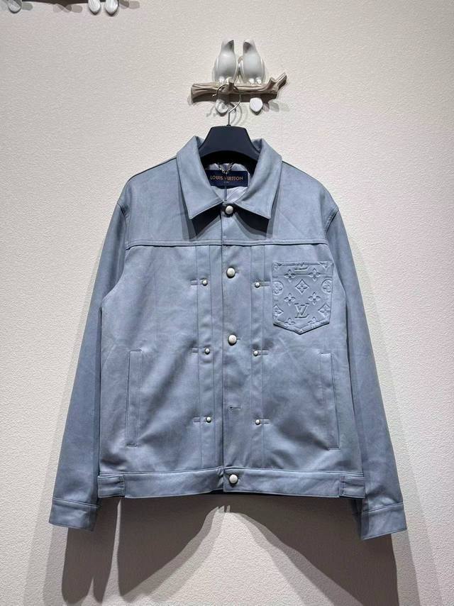 Lv 口袋压花仿皮夹克外套