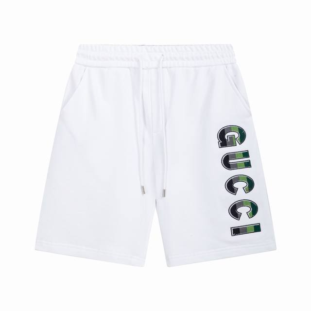 Gucci 古驰 2025新款 四色牙刷绣字母Logo 后口袋红绿双G字母刺绣 男女日常通勤穿搭必备 休闲短裤 定制毛圈面料 松紧+抽绳可调节裤腰 腰标吊牌洗水