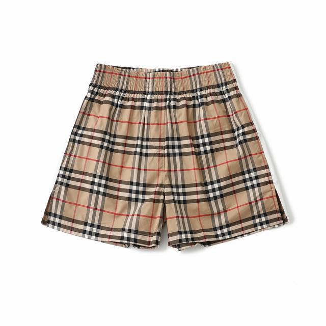 Burberry 巴宝莉 格纹印花松紧腰直筒休闲短裤 面料：采用客供优质棉面料97％棉3氨纶侧边拼条白边100％棉材质工艺：激光对位取格，每个独立的尺码都是定位