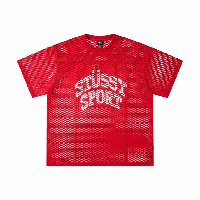 Stussy斯图西运动休闲球衣字母印花经典款式滑板休闲运动风格 运动网布面料短袖 T恤颜色：黑色 红色码数：S M L Xl