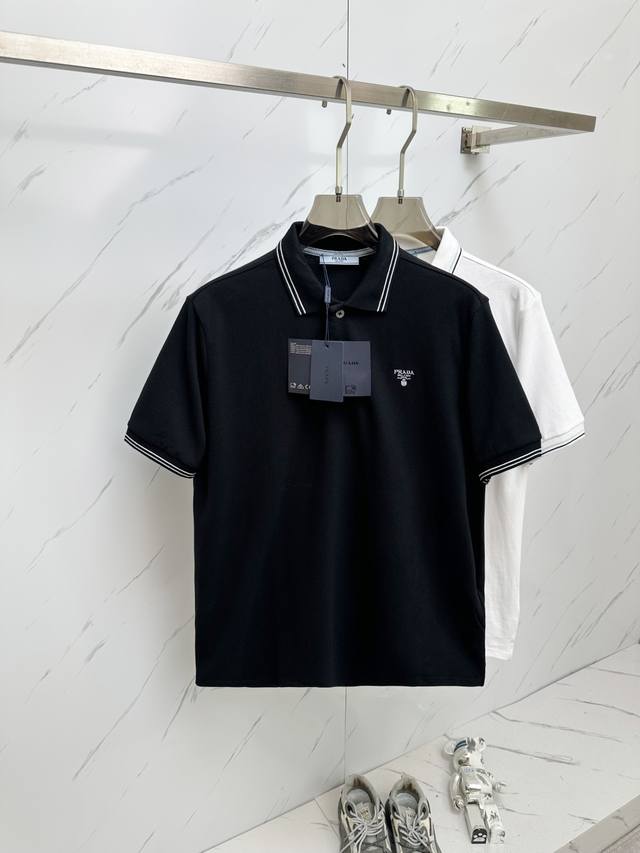 Prada 最新最顶级版本Polo衫短袖，最顶级的品质.玉蚕丝 顶级制作工艺进口面料，专柜款独特设计，采用进口高端订制进口手感一流！！码数：S Xl