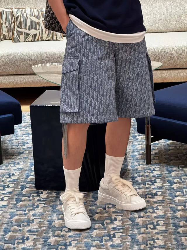Dior 25Ss棉质斜纹印花口袋工装短裤 正品17500购入 定制斜纹棉质10*10棉布 区别市场面料 布匹印花 定位裁床 定制1：1皮标 定制1：1工字扣