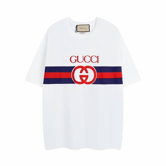 全年有货不下架#Gucci古驰##双G##加长织带#互扣式双G和织带印花款，官方原版面料,定制32支双纱纯棉，克重260G，舒适透气不易变形，采用进口机器印花，