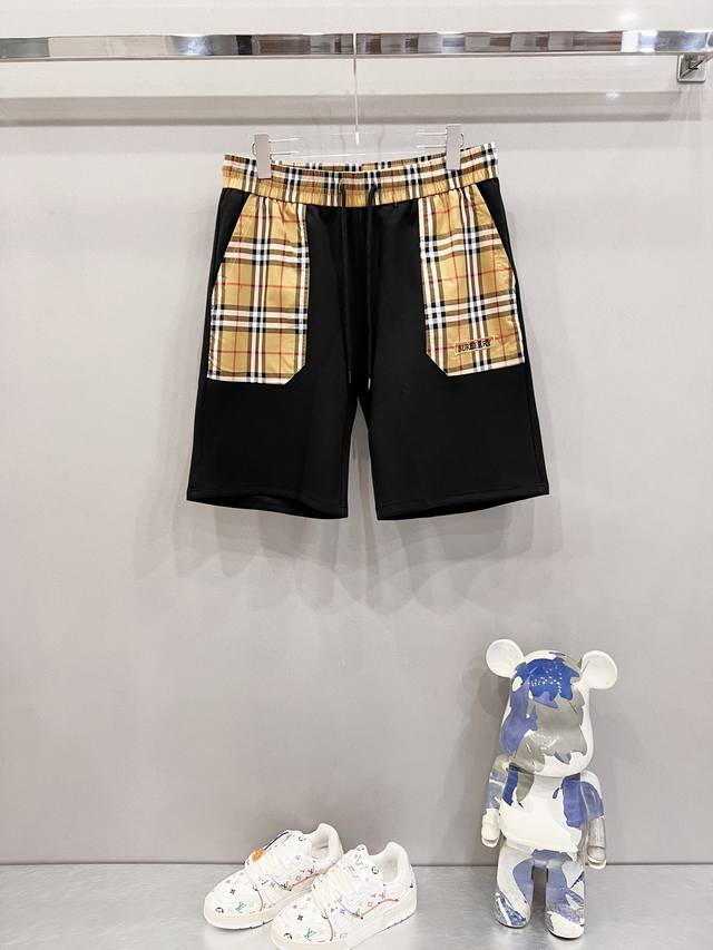 Kk Burberry 巴宝莉 定制太空棉短裤格纹元素Logo口袋拼接刺绣字母标识官方同步 高版本 高品质时尚个性 百搭潮流纯原品质 原版面料吊牌 领标 水洗麦
