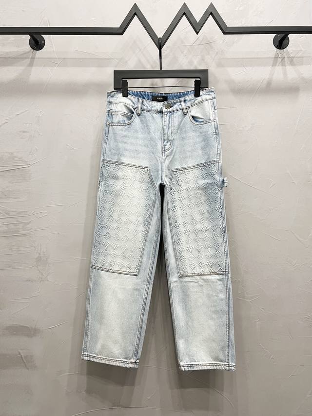 Mm 款号： M922 Amiri & 阿米日 2025新款重工刺绣字母伐木裤情侣款水洗牛仔裤 顶级天花板品质 不同水洗质感的款式，对腿细腿粗人士十分友好，直筒
