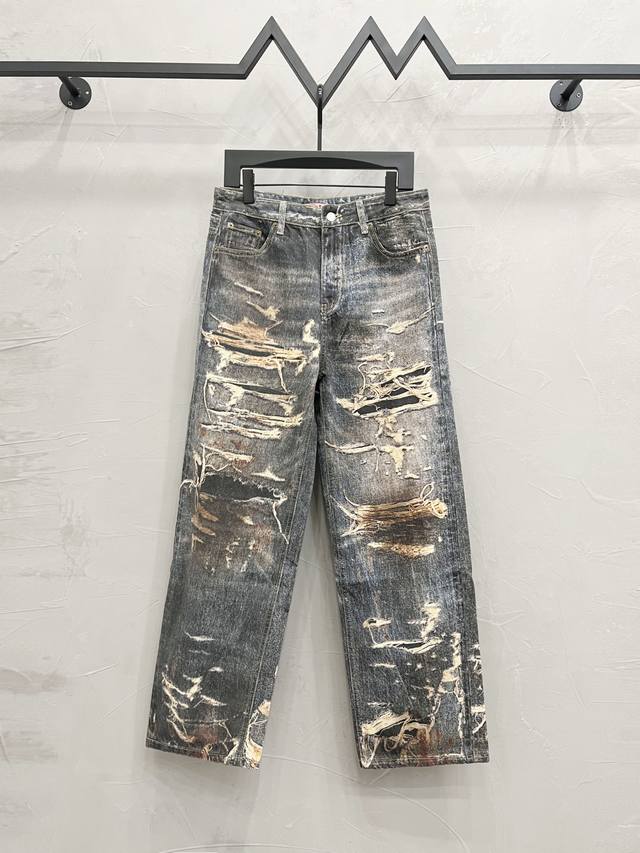 Mm 款号： M926 Acne Studios Ss24 破旧设计拉链牛仔裤 男女同款顶级天花板品质 不同水洗质感的款式，对腿细腿粗人士十分友好，直筒修身的版