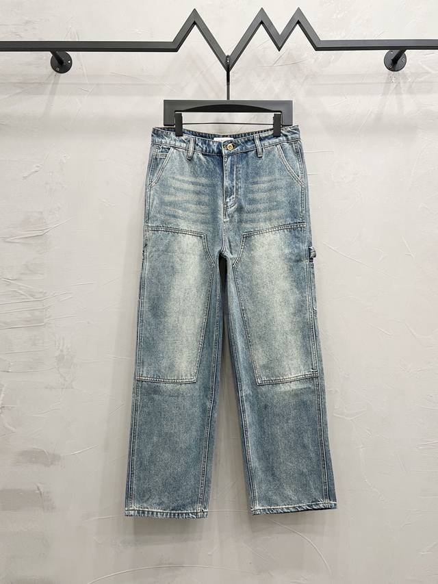 Mm 款号： M925 Carhartt Wip Ss25 W' Brandon Double Knee Pant 侧边口袋和锤环宽松直筒牛仔裤 男女款 浅蓝色