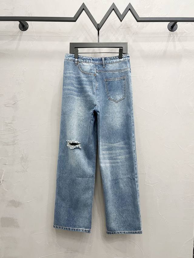 Mm 款号： M924 Mm6 Maison Margiela Fw24 做旧高腰口袋阔腿牛仔裤 男女款 蓝色独特不对称设计，让你尽显潮流本色顶级天花板品质 不