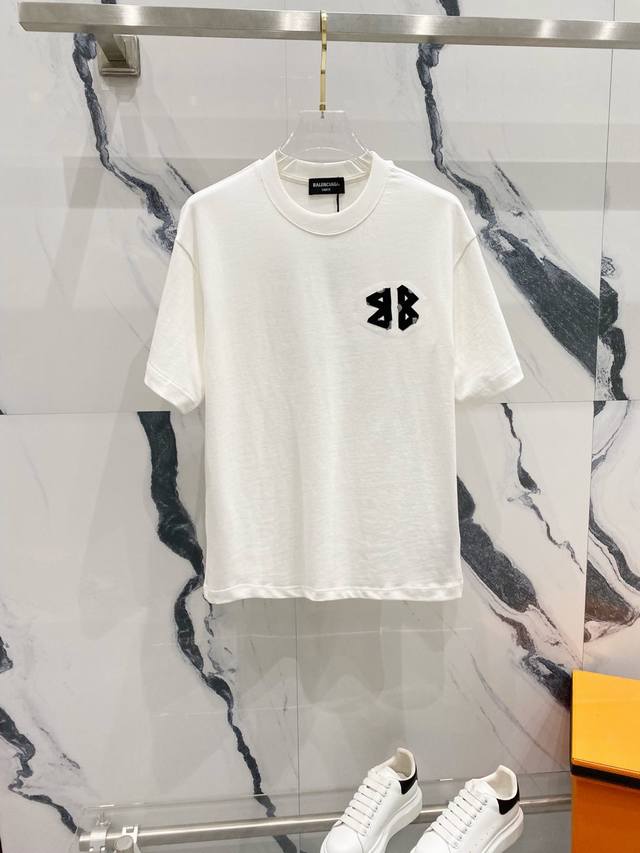 Balenciaga巴黎世家320克圆领短袖T恤贴布撞色刺绣Bb字母Logo标识官方同步 1:1原版开模时尚个性 百搭潮流纯原品质 原版洗水面料吊牌 领标 水洗