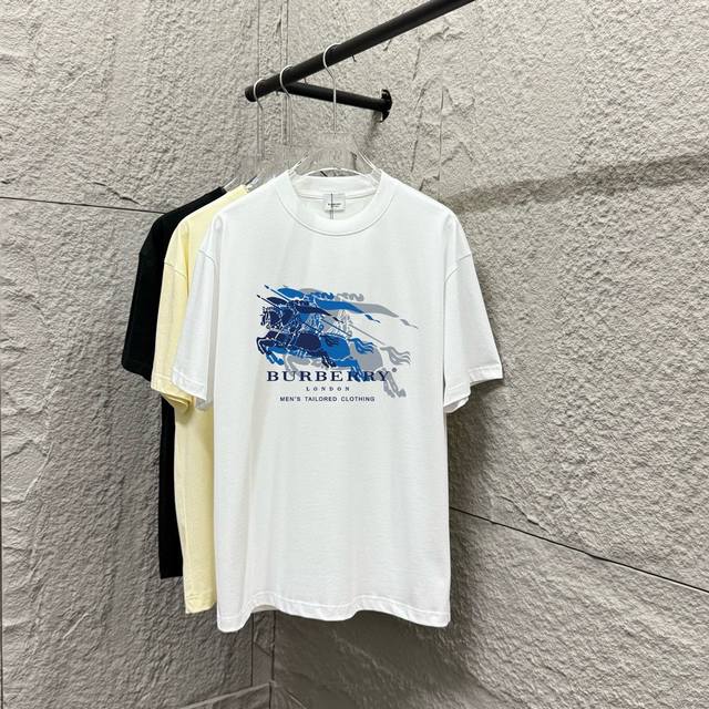 Bbr 巴宝*莉 2025春夏款 经典战马简约字母印花个性Logo 定制双纱平纹纯棉面料 短袖T恤 男女同款尺码： S 90-130斤 M 120-150斤 L